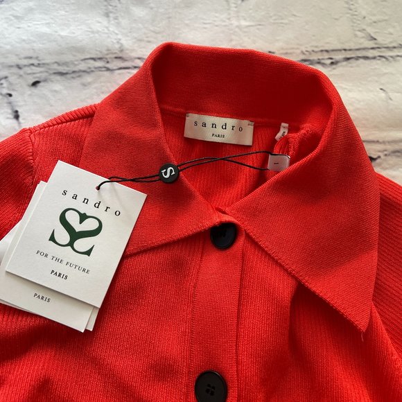 Sandro Paris Cropped Cardigan with Shirt Collar - Picture 5 of 11